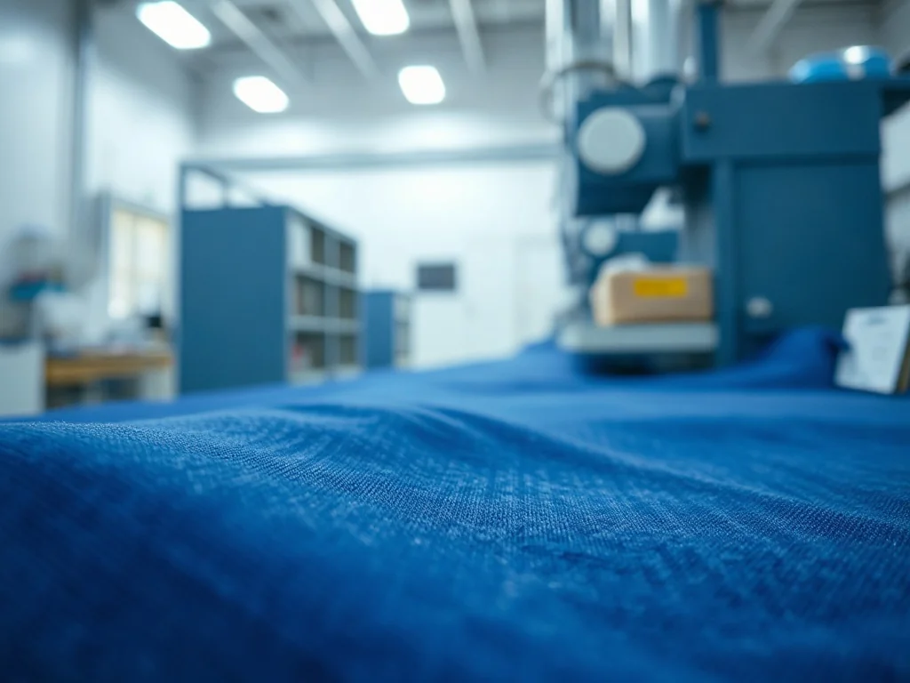 Zbliżenie na strukturę wysokiej jakości tkaniny poliestrowej z wyraźnym splotem włókien w profesjonalnym laboratorium.